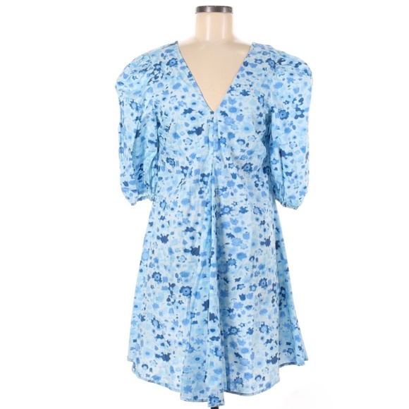 Ganni Floral V-Neck Trapeze Dress - Picture 1 of 2